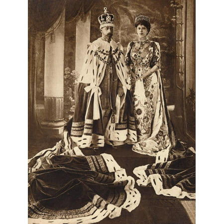King George V and Queen Mary crowned and robed for the Delhi Durbar, 1911 (1935) Print Wall Art