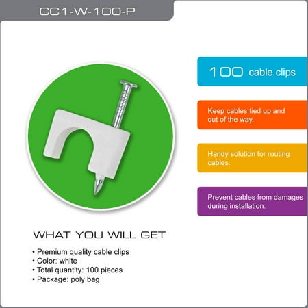 Ethernet Cable Clips - QualGear CC1-W-100-P Cable Clips