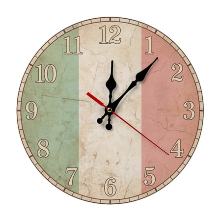 Italian Tricolor Minimalist Durable Wooden Analog Wall Clock, Silent Sweep Clock for Living Room & Office Decor