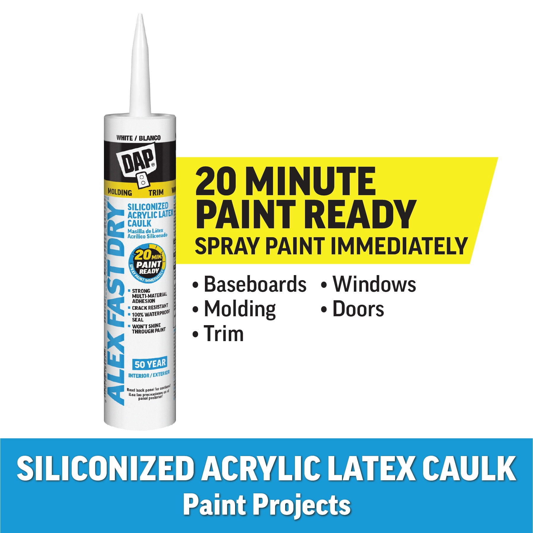 (4 pack) DAP Alex Fast Dry 10.1 oz White Acrylic Latex Silicone Caulk