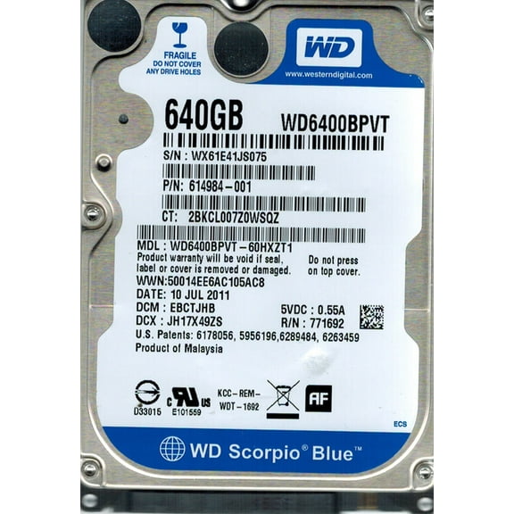 Western Digital WD6400BEVT-60HXZT1 640GB DCM: EBCTJHB