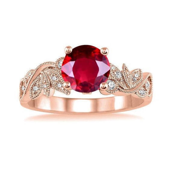 Limited Time Sale: Antique Vintage Design 1.25 Carat Red Ruby and Diamond Engagement Ring in 10k Rose Gold for Women on Sale