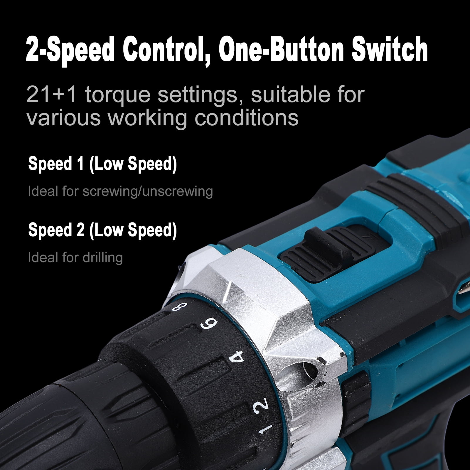Battery Powered Drill Cordless Drill, 2-Speed Electric Power Drill Set with 2 Batteries and Charger, LED Light, Drill Driver Bits
