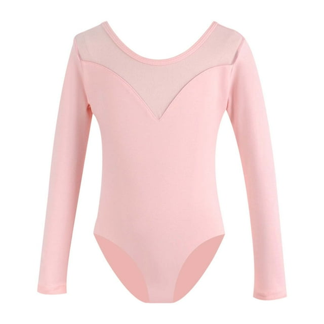 WEIYLL Robes pour Fille Justaucorps Ballet Tout-Petit Enfants Printemps Uni Manches Longues Triangle Rose Pâle Robe 5-6 Ans