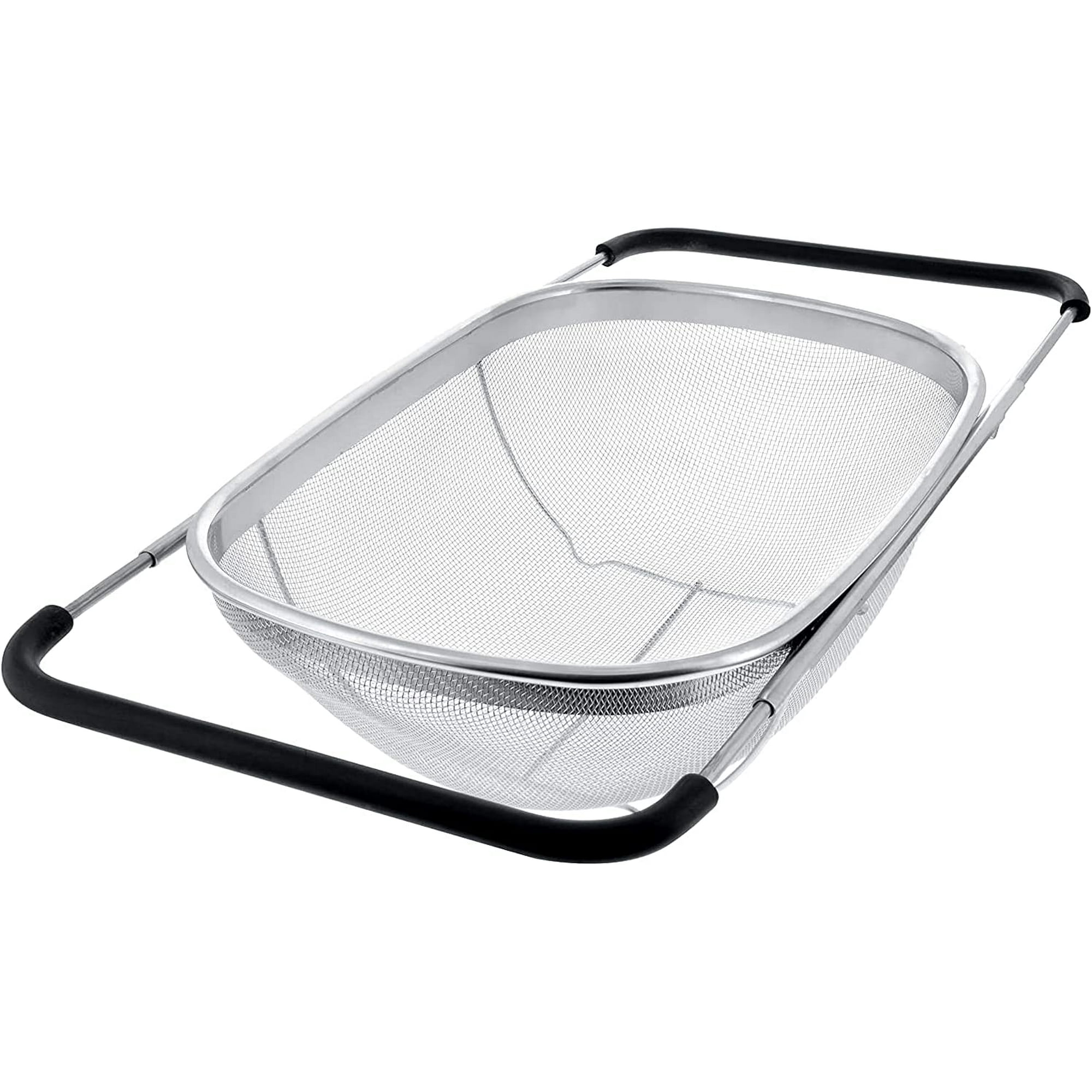 Rectangular colander to be placed above the stainless sink Houseware Shafts Drokery with rubber handl