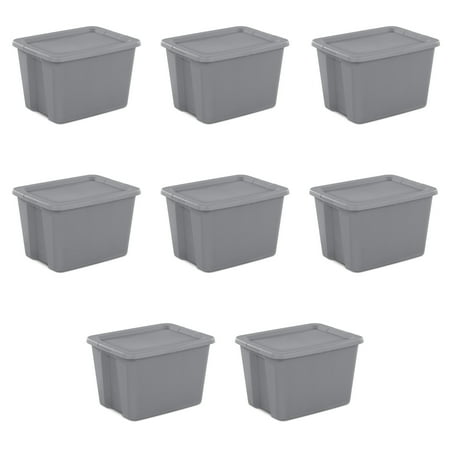 Sterilite 18 Gallon Plastic Storage Container With Snap-On Lid, Gray, 8 Pack