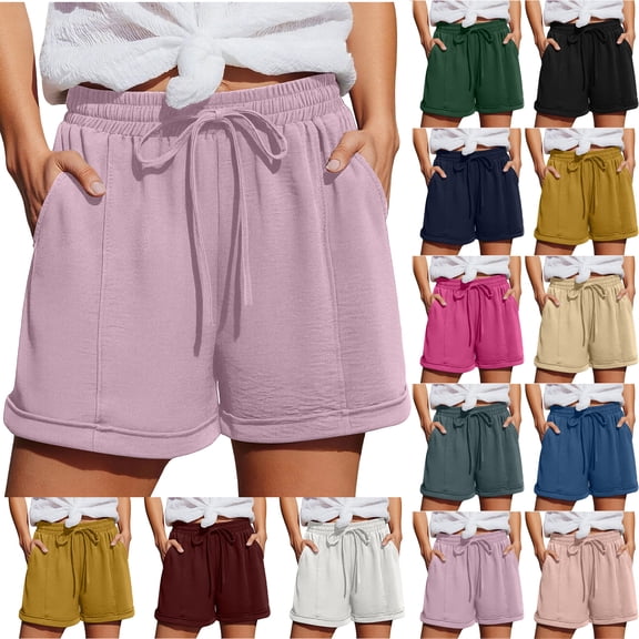 Bloomae Sweat Shorts for Women Lightweight Casual Summer Drawstring for Gym Lounge Workout Short Pants Loose Fit Elastic High Waist Comfy Beach Vacation Wide Leg Shorts with Pockets