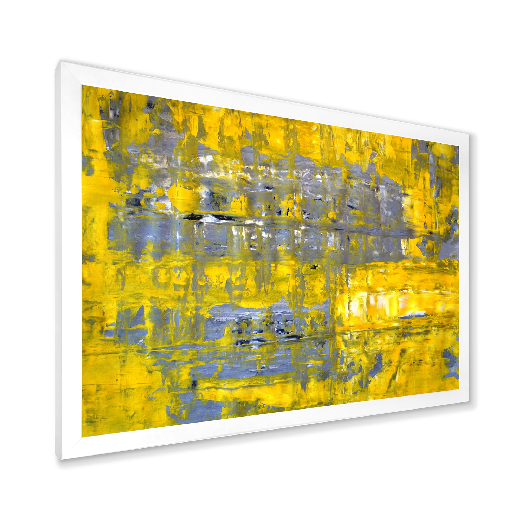 Designart 'Grey Meets Yellow Abstract Art I' Modern Framed Art Print