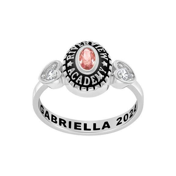 Order Now for 2025 Graduation, Freestyle Women's Sterling Silver Classic Oval Stone & CZ Heart Class Ring, Personalized, High School or College