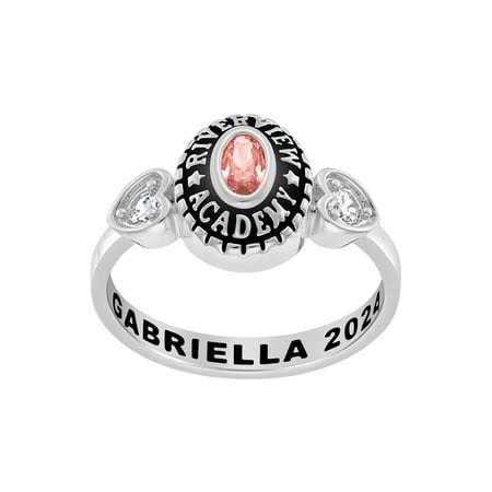 Order Now for 2025 Graduation, Freestyle Women's Sterling Silver Classic Oval Stone & CZ Heart Class Ring, Personalized, High School or College