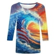thumbnail image 3 of Women's New 3/4 Sleeve Round Neck Pullover Independence Day Casual Printed Top T-shirt, 3 of 4
