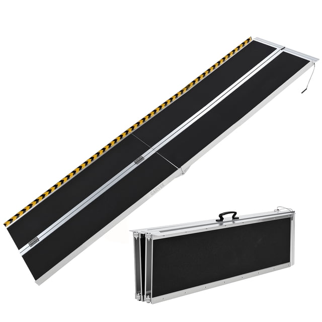 Foldable Portable Wheelchair Ramp with Non Slip Surface and Reflective Strips, Lightweight Mobility Ladder with Carry Handle for Home Steps Stairs Doorways Curbs, 2 to 10 FT
