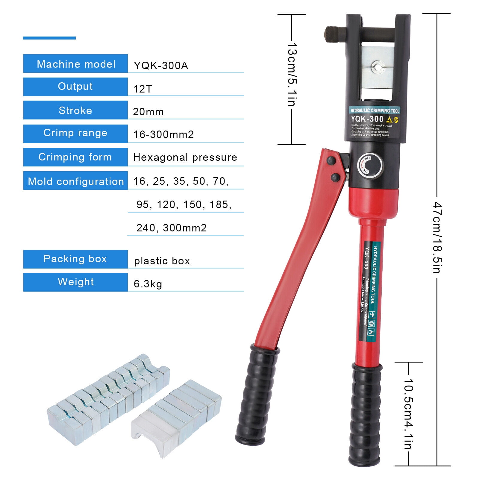12 T Hydraulic Wire Crimper Crimping Tool Battery Cable Lug Terminal W/20 Dies