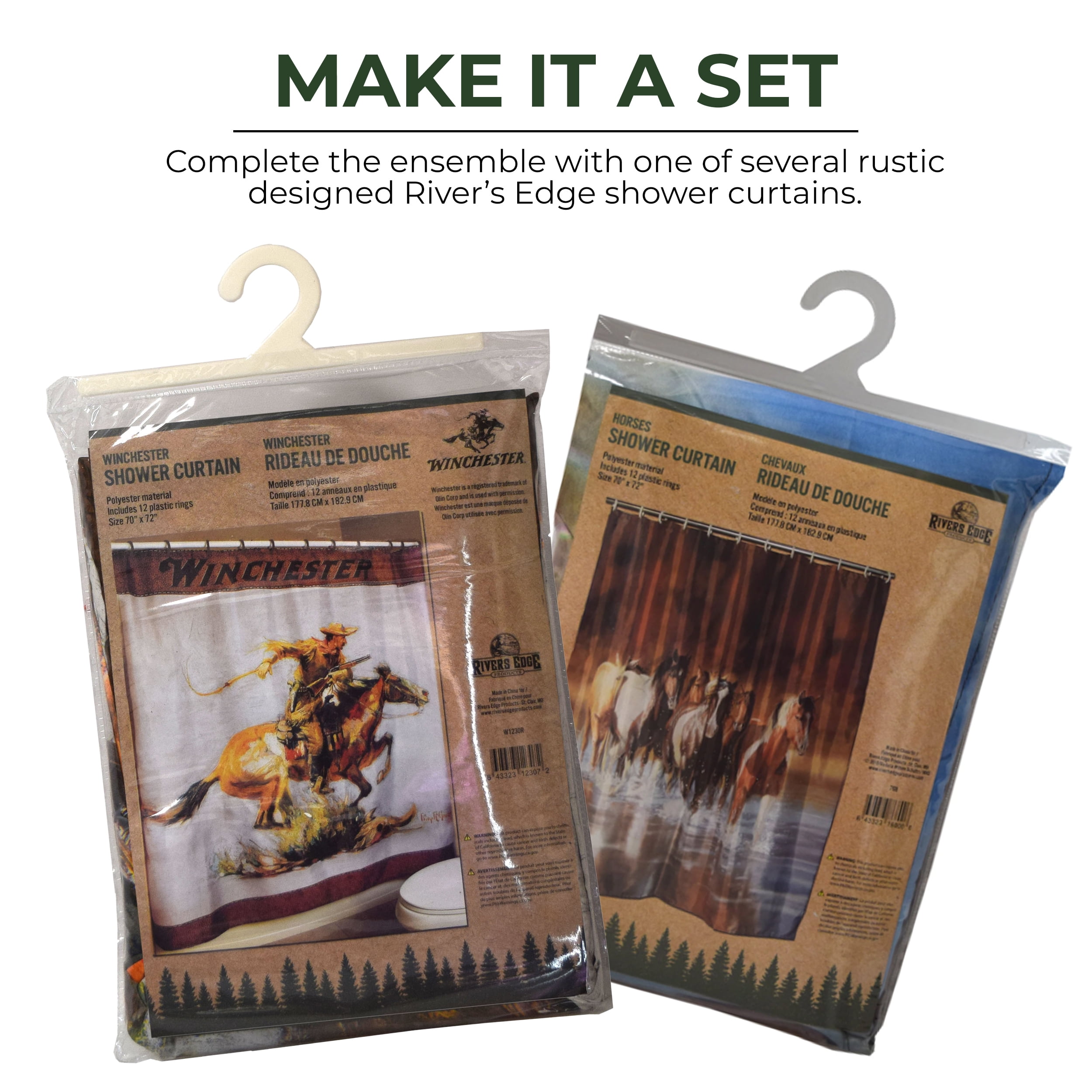Rivers Edge Products 12-Pack Shower Curtain Hooks, Hand-Painted Country Decorations and Shower Curtain Rings, Western Bathroom Decor and Accessories, Cowboy Boot