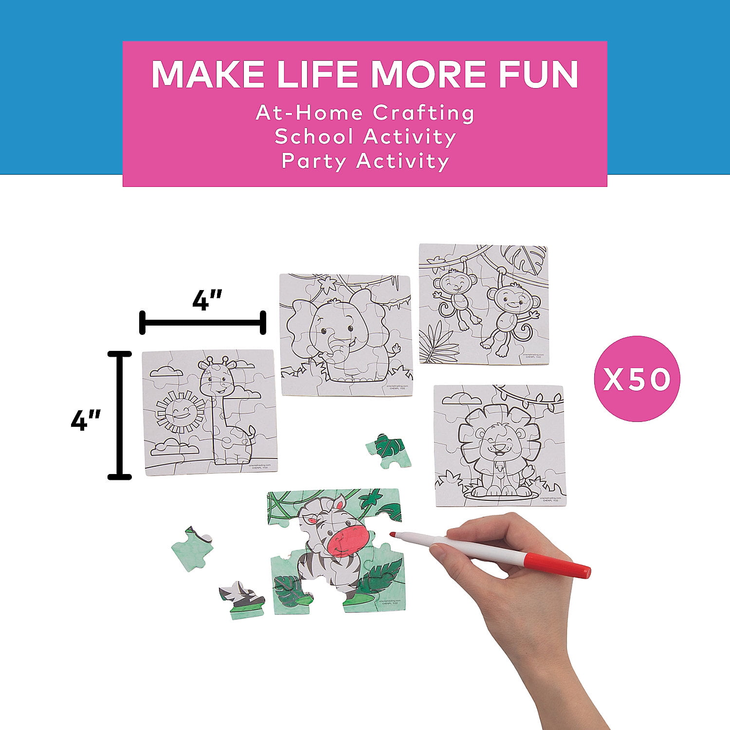 Fun Express Color Your Own Animal Puzzles Bulk 50 Pc