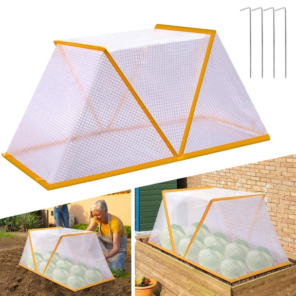 32"x13"x14" Garden Row Accelerator Plants Cover - Foldable Raised Bed Protector with Ground Nails, Greenhouse for Vegetables Fruits