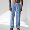 thumbnail image 2 of Bzhegqhd Men's Casual Pants Straight Leg Solid Color Drawstring Elastic Waist Breathable Lightweight Comfortable Travel Lounge Pants with Pocket Loose Fit Trousers, 2 of 6