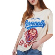 Ambar Women's Don'T Take It Personally Printed Short Sleeve Tshirt, Stone \ Blue \ Red,S - US