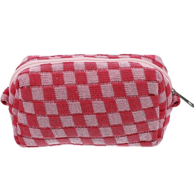 Woolen Yarn Makeup Bag Cosmetic Bag Large Capacity Checkered Travel Toiletry Bag