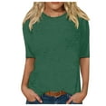 thumbnail image 1 of Chemises pour Femmes Col Rond Manches 3/4 Blouse Imprimée Confortable Hauts Femmes Tendance Vert TTG, 1 of 4