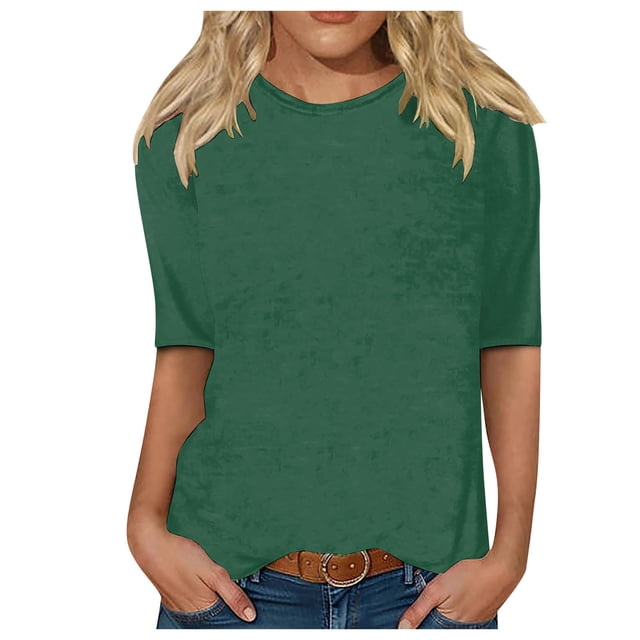 Chemises pour Femmes Col Rond Manches 3/4 Blouse Imprimée Confortable Hauts Femmes Tendance Vert TTG