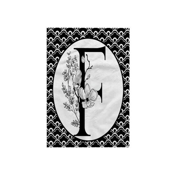 3dRose, Black and White Floral Monogram F On Fancy Scallops, 15x22 Hand Towel