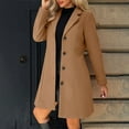 thumbnail image 2 of Women Wool-Blend Pea Coat Mid-length Notched Lapel Single Breasted Trendy Trench Coat Casual Warm Fall Winter Outerwear,XL,Coffee, 2 of 9