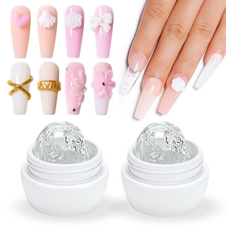AIMEILI Solid  Extension Nail Gel, 2pcs Clear Nail Extension Gel Solid Sculpture Gel Hard Gel for Nails, Nail Carving Gel, Rhinestones Glue Gel,  Nail DIY Charms Gel , 30ml-001