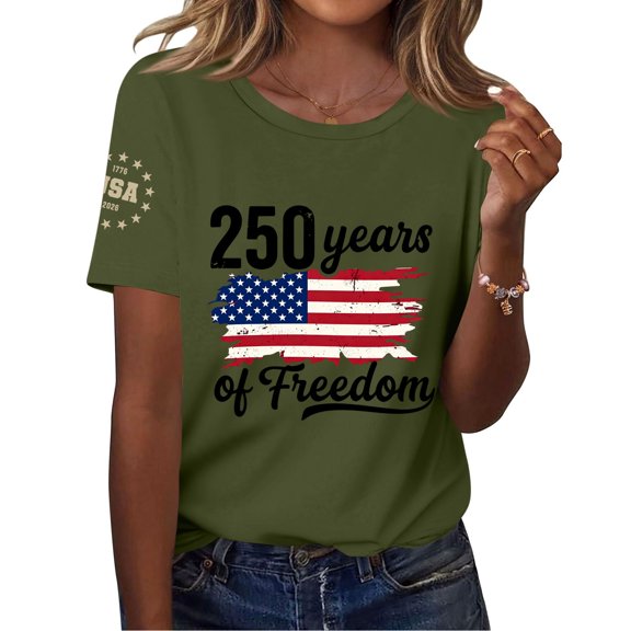 Women 250th Anniversary USA Shirt Women Patriotic Independence Day Shirt Women Casual Crew Neck Top