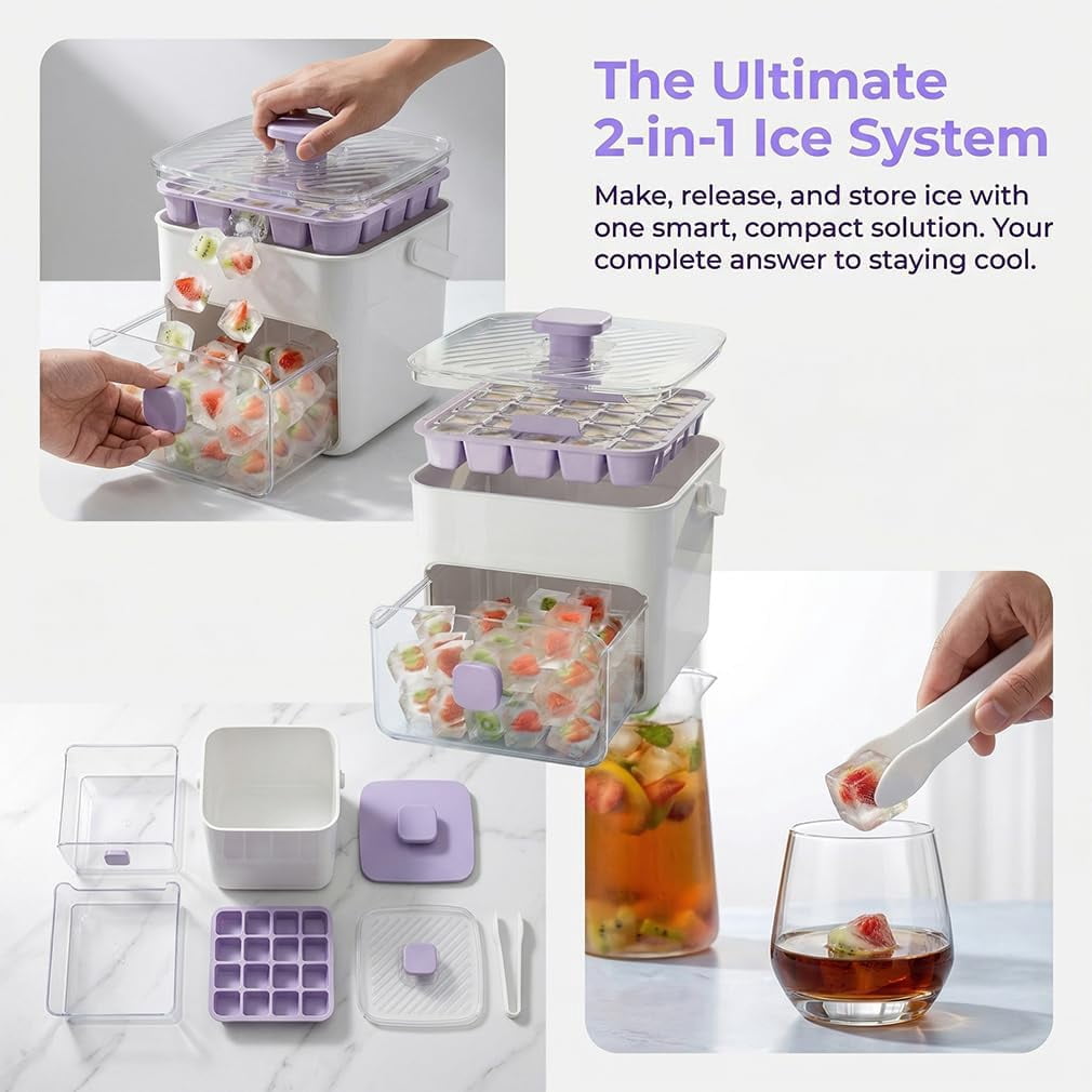 48 Cube Double-Deck Portable Ice Maker with Insulated Bag & Easy Press Lid,Silicone Trays,Counte,Produces 48 Ice Cubes,Stores Over 150 Cubes for DIY Whiskey,Outdoors,Parties