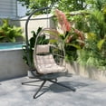 thumbnail image 3 of BizChair Patio Hanging Egg Chair, Wicker Hammock with Soft Seat Cushions & Swing Stand, Indoor/Outdoor Natural Frame-Cream Cushions, 3 of 16