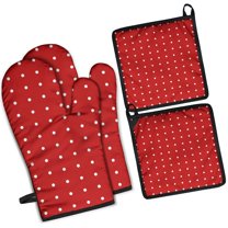 Oven Mitts and Pot Holders Set Of 4, Heat Resistant Kitchen Gloves with Non-Slip Grip, Hanging Loop, Soft Cotton Lining for Baking, Cooking, Grilling, Barbecue