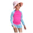 thumbnail image 1 of Toddler Girls Summer Bathing Beach Suits 2 Pieces Rash Guard Flowers Print Swimwear Tops + Shorts Outfits Long Sleeve Color Block Swimwear Spring Swimsuits For Kid S, 1 of 7