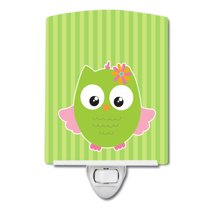 Caroline's Treasures BB9117CNL Owl and Green Stripes Ceramic Night Light, 6x4x3", multicolor