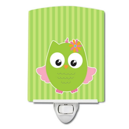 

Caroline s Treasures BB9117CNL Owl and Green Stripes Ceramic Night Light 6x4x3 multicolor