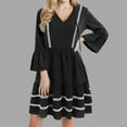 thumbnail image 2 of GEWSEY Women Striped Lace Trim Mini Dress V Neck Tie Front Flutter Sleeves Casual Beach Vacation Dress (Black, XXL), 2 of 5