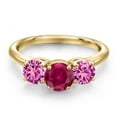 thumbnail image 3 of Gem Stone King 18K Yellow Gold Plated Silver Red Created Ruby and Pink Created Sapphire Engagement Ring for Women | 2.10 Cttw | Round 6MM | Gemstone July Birthstone | Size 6, 3 of 6