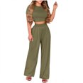 thumbnail image 2 of Njoeus Women 2 Piece Outfits Casual Short Sleeve Crop Tops High Waist Wide Leg Long Pants Set Jumpsuits Loungewear Tracksuit S-5XL Plus Size, 2 of 7