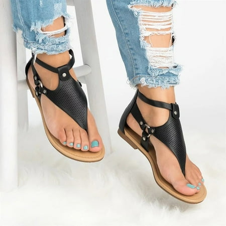 

LIANGP Women s Sandals Casual Rome Solid Hollow Out Open Toe Zipper Sandals Flat With Shoes Women s Shoes Black Size 9
