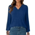 thumbnail image 4 of Mlzmgr Womens Sweaters Long Sleeve Ribbed Knit Casual V Neck Tops Soft Comfy Womens Tops Going out Loungewear, 4 of 5