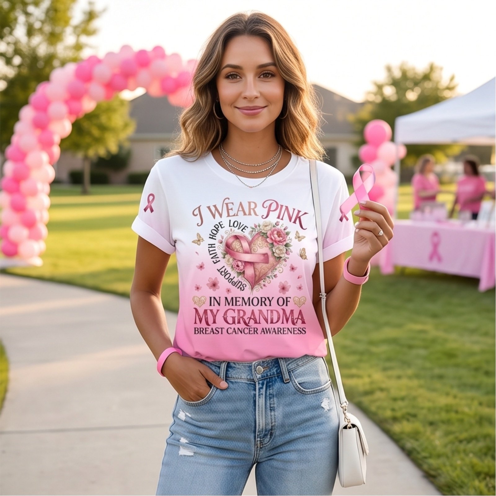 Womens Breast Cancer Awareness Shirt Pink Ribbon Short Sleeve Crew Neck Tops Cancer Survivor Tshirt