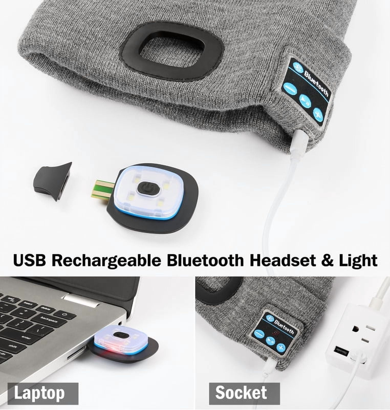 CENSGO Bluetooth Beanie with the Light, Unique Tech Gifts for Men Husband Him Teen, Wireless Headphones for Fishing Jogging Working, Christmas Stocking Blue