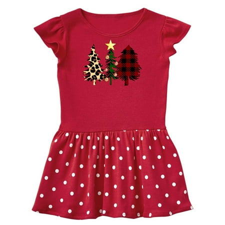 

Inktastic Three Christmas Trees in Plaid and Leopard Print Gift Toddler Girl Dress