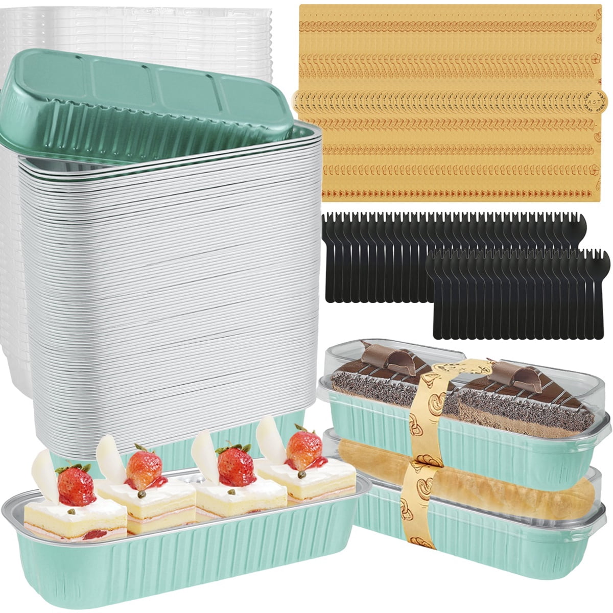 150Pcs Mini Loaf Pans with Lids Spoons 200ml Non-Stick Aluminum Foil Loaf  Pans Reusable Heat-Resistant Narrow Cake Baking Pans