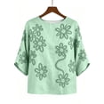 thumbnail image 6 of Womens Summer Tops 100% Cotton Fashion Casual Embroidery Round Neck 3/4 Sleeve Spring Blouse Tops, 6 of 7