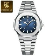 Poedagar luxury man wristwatch business stainless steel quartz men watch waterproof luminous date Square men's watches clock box