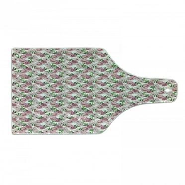 Pink Floral Cutting Board, Wild Spring Leaves and Colored Petals Repetitive Illustration, Decorative Tempered Glass Cutting and Serving Board, in 3 Sizes, by Ambesonne
