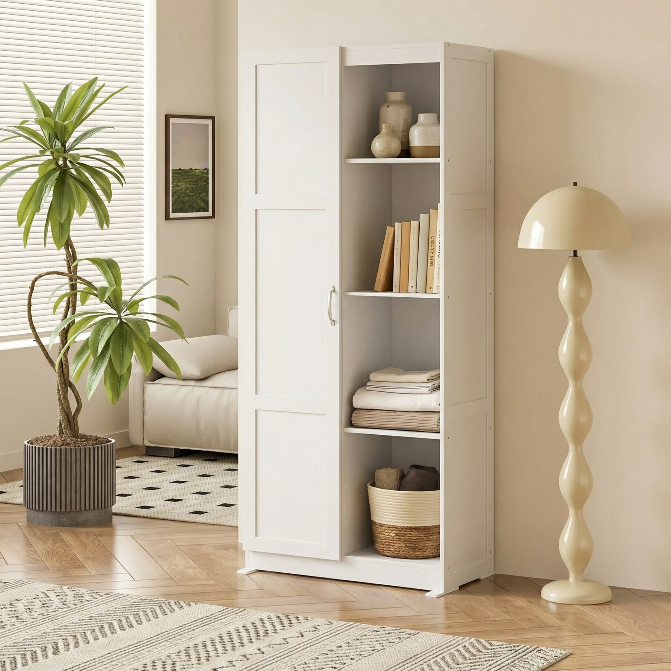 edx 71" Wooden Storage Cabinet for Living Room,Hallway, Entryway, Closet, Home Office, White