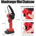 thumbnail image 4 of Wood Ranger Mini Chainsaw, 4 Inch Cordless Portable Handheld Electric Chain Saw, Chain Saw Battery Powered, for Yard, Home and Garden, Wood Cutting, Tree Trimming, Diyer(Red-1 Battery), 4 of 7