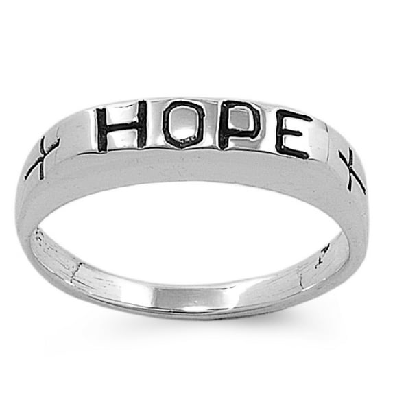 925 Sterling Silver Hope Word in Plain Block Ring Size 4
